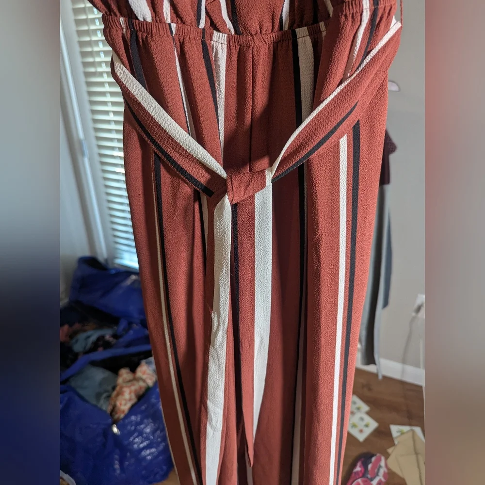 Lily Rose Black and Rust Striped Jumpsuit Size XS - Picture 4 of 12